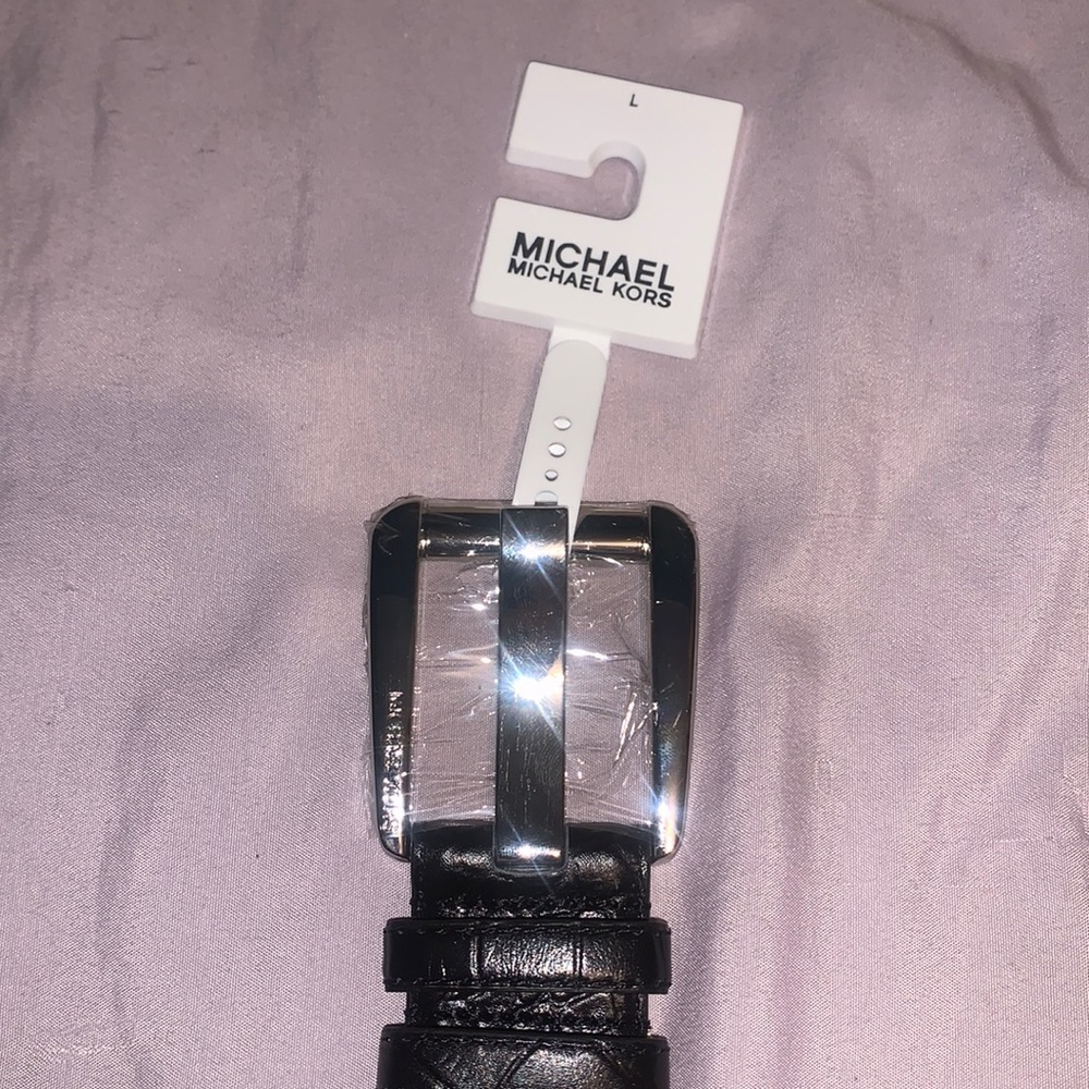 Michael Kors Belt - Black Leather Belt - Crocodile Embossed